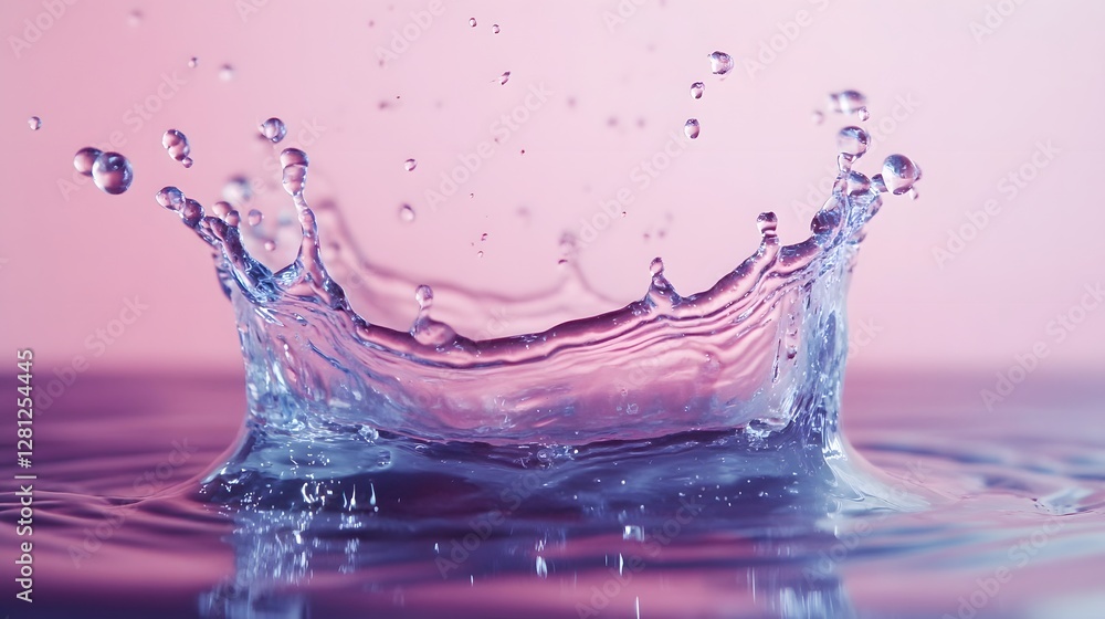 Poster Colorful liquid splash and flowing water surface with dynamic ripple effect  Abstract watery background with refreshing and tranquil atmosphere  Digital art and nature photography concept