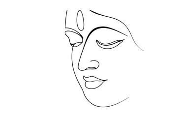 Serene Goddess Face Line Art, Indian, Spiritual, Divine, Feminine, Peaceful, Minimalist, Drawing, Be
