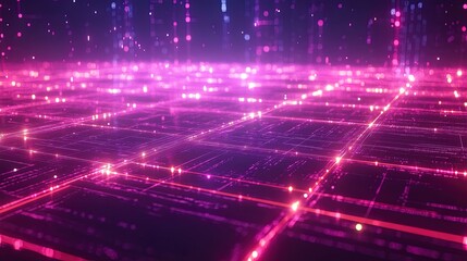 Naklejka premium Abstract futuristic technology background with glowing lines, digital grids, and interconnected data systems 