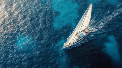 Fototapeta premium Aerial view of a sailboat on the sea