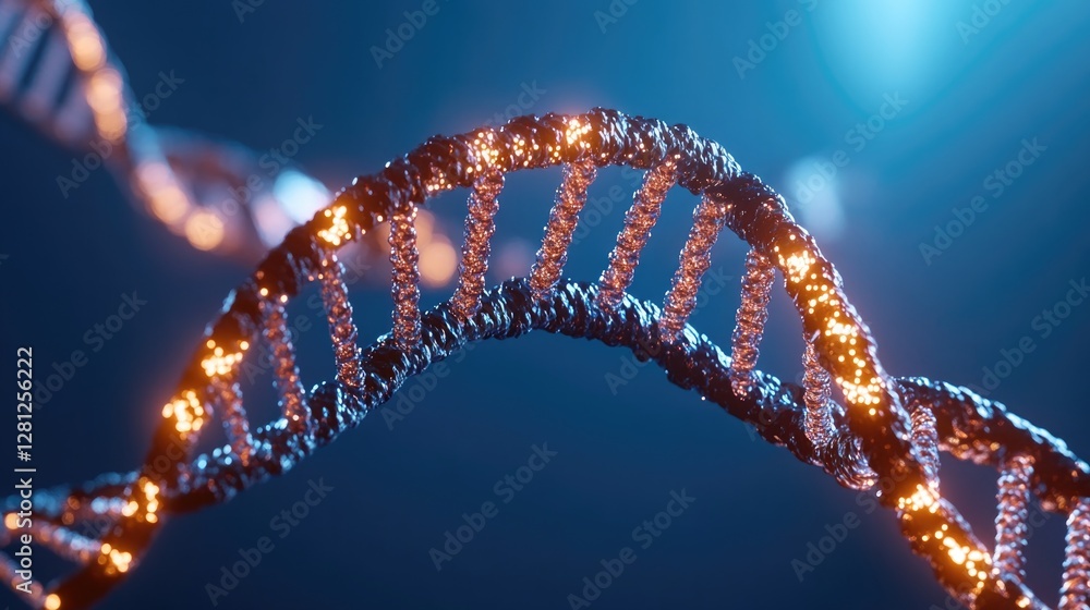 Poster digital conceptual image of single dna strand being perfectly replicated into multiple identical str