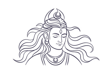 Serene Line Art Portrait of Lord Shiva, Hindu Deity