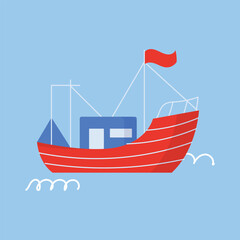 Illustration of various colorful ships and boats on a blue background collection. Various boats and ships, ocean transport set. Nautical and maritime theme. Flat vector design isolated