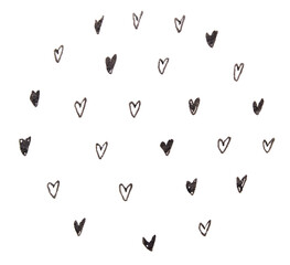 Chalk heart pattern on transparent background with randomly placed white chalk