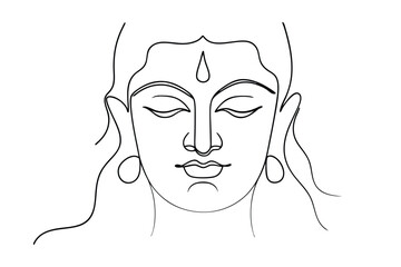 Serene Hindu Goddess Line Art Drawing, Peaceful Meditation