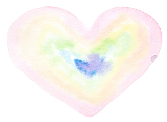 Pastel watercolor heart with soft rainbow gradient in gentle artistic style