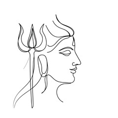 Elegant Line Art Drawing of Hindu God Shivas Profile