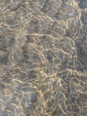 Clear sea water with sunlight reflections and visible sand beneath, creating a serene pattern perfect for use as a background