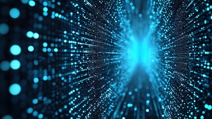 Abstract Digital Background with Glowing Blue Particles and Light