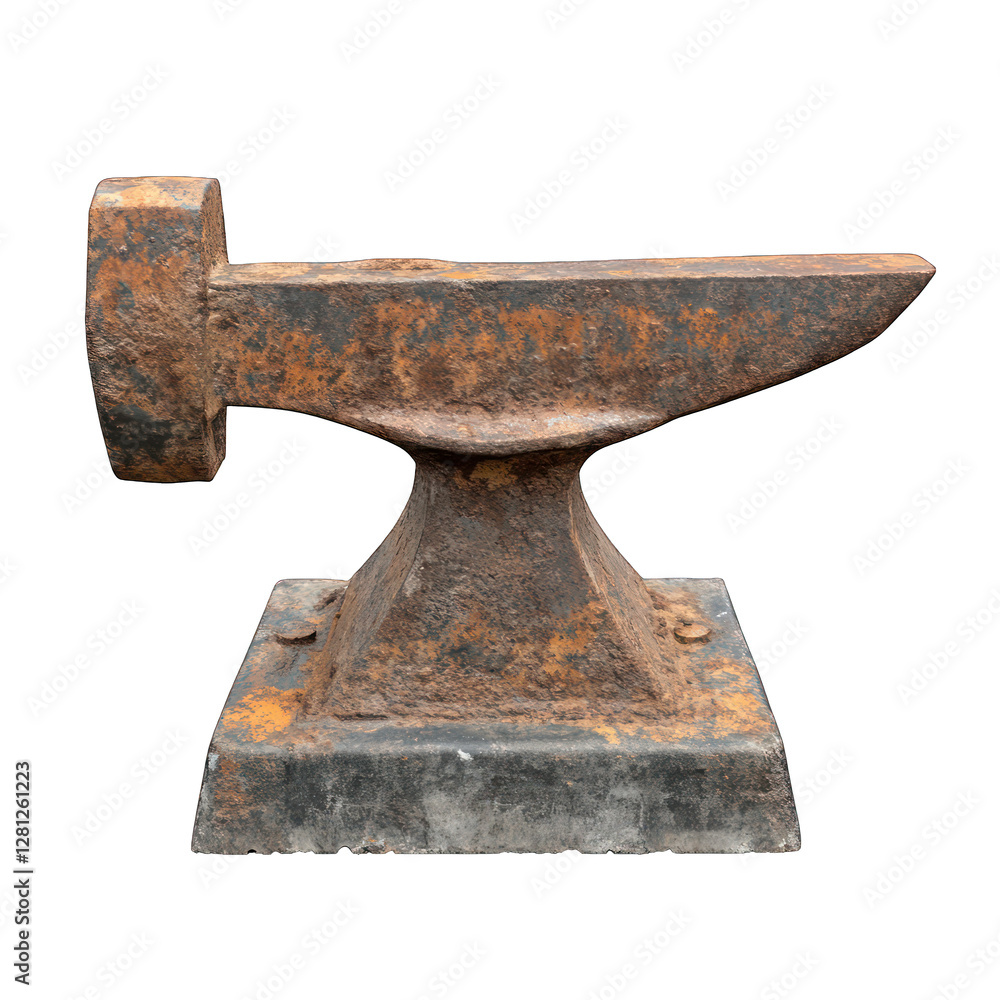 Poster rusty and abandoned blacksmith anvil isolated on transparent background