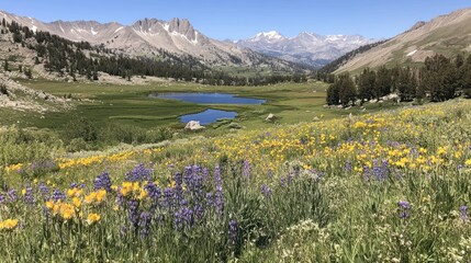 Mountain Lake Meadow Wildflower Landscape Scene