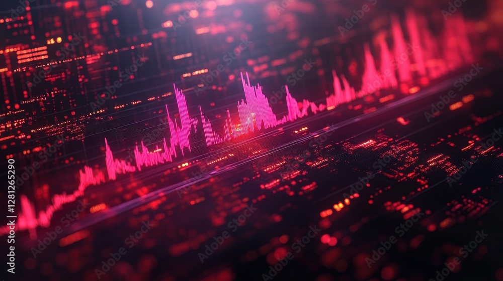 Poster abstract visualization of sound wave patterns in vibrant pink hues against a dark background