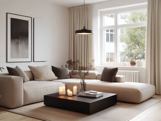 Modern Living Room Featuring a Comfortable Beige Sectional Sofa