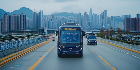 Obraz premium Electric Bus on City Highway