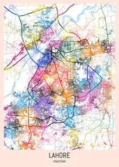 Lahore Pakistan City Map, district banner, business modern landmark, neighborhood paint travel, hometown downtown design, destination landmark