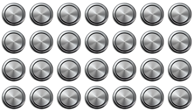 A set of metal chrome circle buttons is presented png