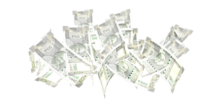 india currency . A five hundred rupee note with white background - Wealth concept	