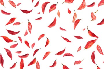 Red Chili Peppers Falling in a Seamless Pattern