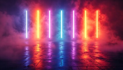 Fototapeta premium Neon Glow Tunnel with Smoky Atmosphere