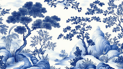 Chinese style blue landscape painting