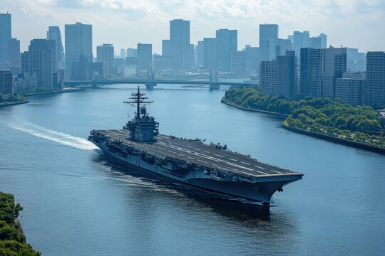 USS Tripoli (LHA-7) Navigating Tokyo Bay: A Symbol of United States Navy's Amphibious Warfare Power