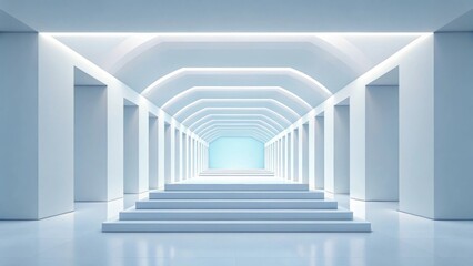 Obraz premium A surreal 3D render of a minimalist white architectural space with geometric shapes, and clean lines creating an abstract and ethereal atmosphere.