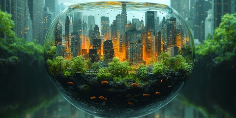 Small city encapsulated within a fishbowl
