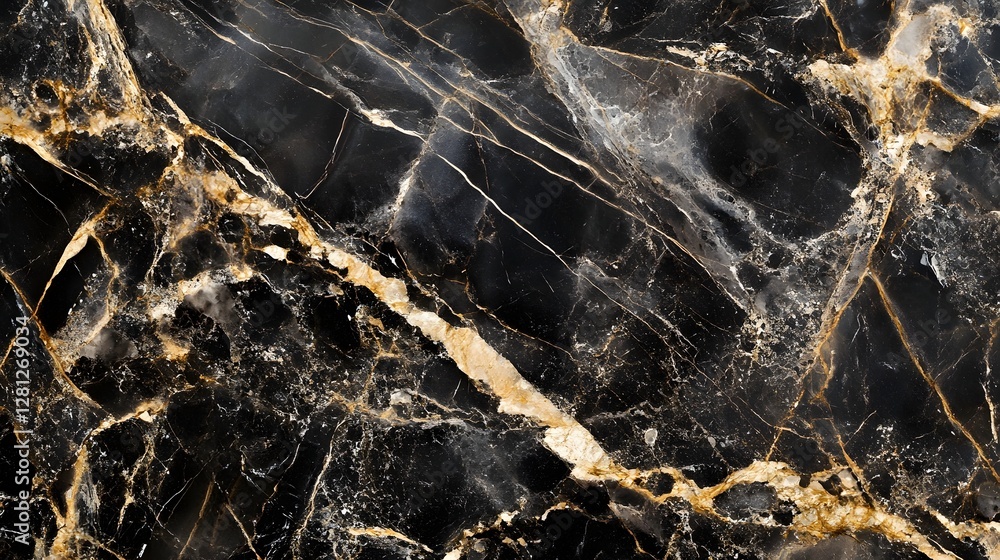 Aufkleber detailed black marble stone texture with dramatic golden veining and intricate fractures pattern abs