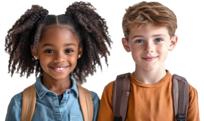 Male and female students carrying backpacks