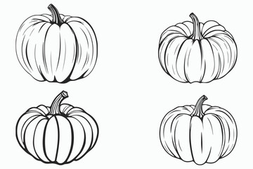 Set of pumpkin silhouettes for Thanksgiving Day. Vector illustration featuring traditional Halloween decorations. Black sketch of Halloween pumpkin silhouettes. Hand-drawn line pumpkins.