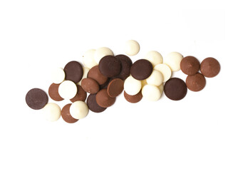 chocolate drops on white background