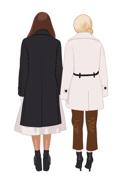 Pair of Woman Wearing Winter Coats