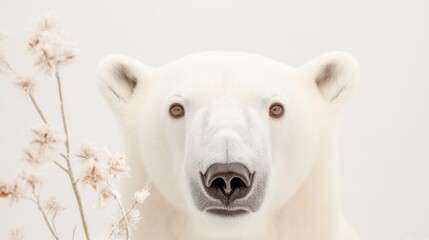 Fototapeta premium close-up of polar bear face against icy backdrop large eyes capturing cold wilderness