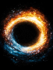 Glowing cosmic ring of fire and ice in deep space, depicting a swirling galactic vortex with bright stars and nebulae