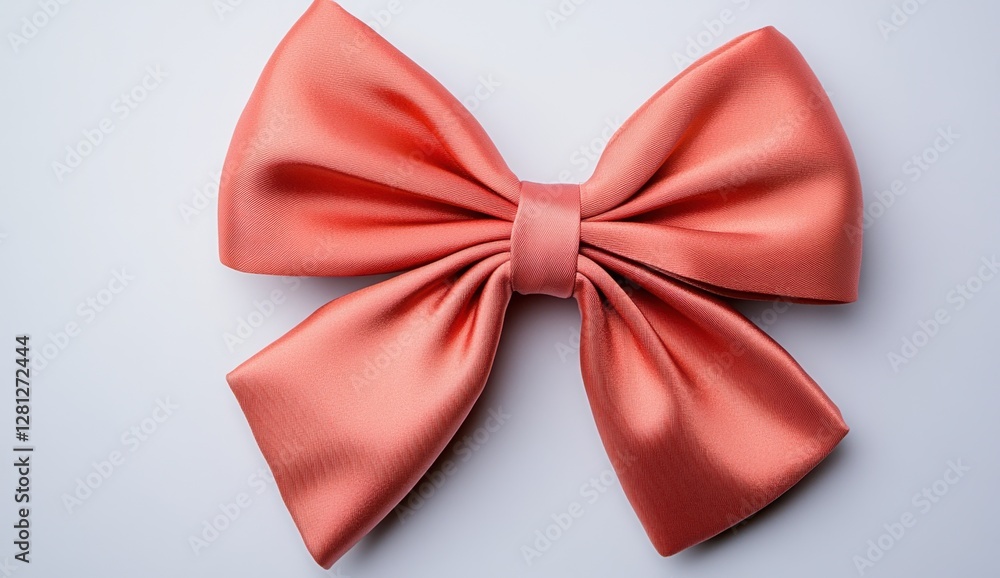 Poster close up view of an orange textured bow against a plain white backdrop, featuring a delicate fabric 