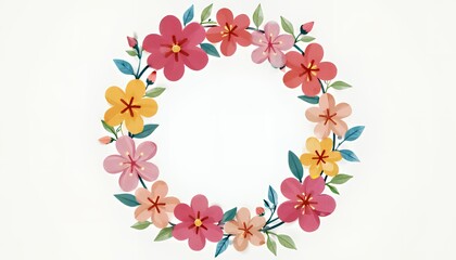 Colorful floral wreath in vibrant hues, perfect for spring invitations or home d&eacute;cor, adding a fresh touch to any space