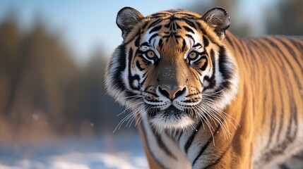 majestic siberian tiger gracefully prowling through snowy russian forest showcasing its striking orange and black fur