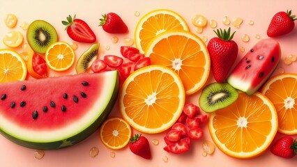 Vibrant Summer Bliss: A Colorful Symphony of Fresh Fruits, Juicy Flavors, and Refreshing Sweetness &ndash; A Celebration of Nature&rsquo;s Bounty and Tropical Delight