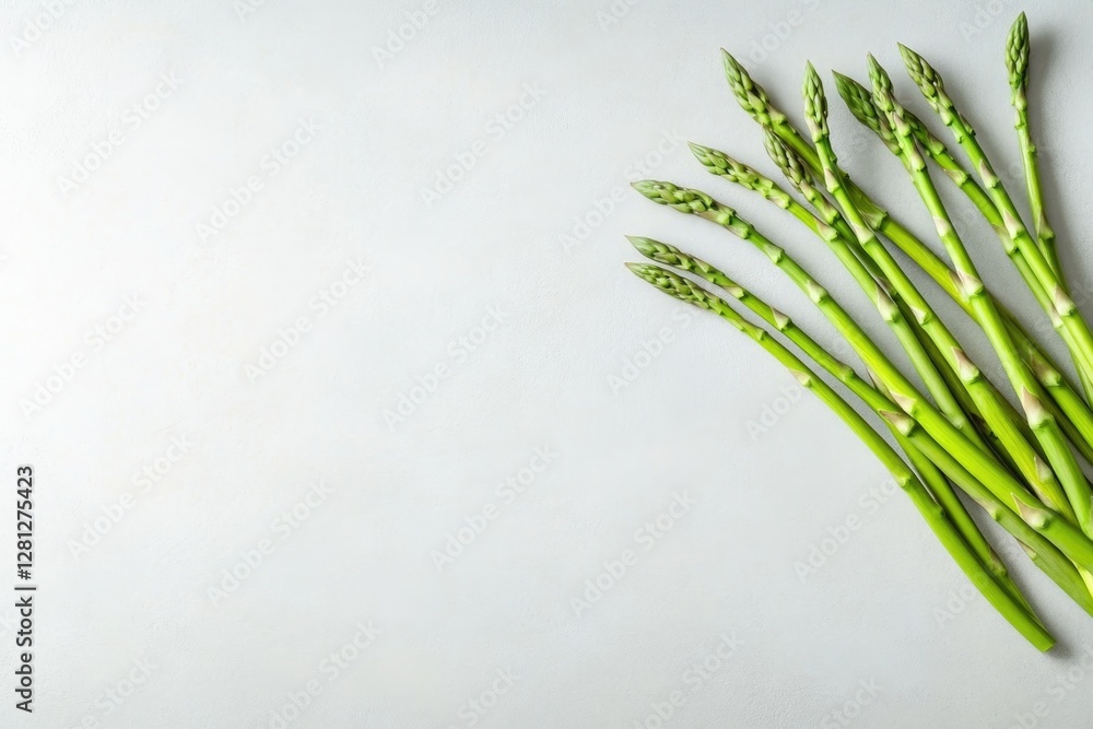 Poster clean and creative design of asparagus spears arranged in radiating circle illuminated softly agains