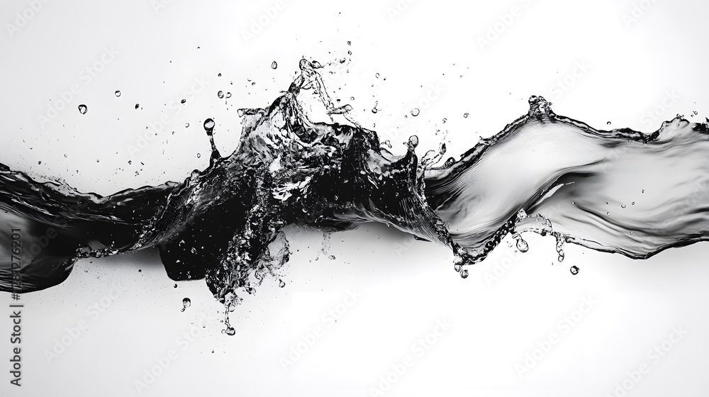 Poster Dramatic and dynamic image of a powerful liquid splash with striking contrast energy and fluid motion  Captivating abstract background with a sense of chaos and movement