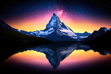 Sunset and sunrise over snowy mountains with mist, clouds, and a beautiful sky, capturing the serene landscape, forest, and peaks during the early morning and evening