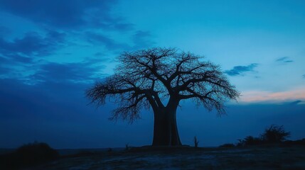 Obraz premium Silhouette Of A Baobab Tree At Dusk
