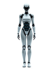 A sleek, humanoid robot standing in a neutral pose. This image is perfect for futuristic, sci-fi, technology, AI, and robotics-themed projects.