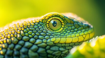 Fototapeta premium A stunning close-up of a vibrant green lizard. The detailed textures and colors of its skin capture the essence of nature. A unique perspective worth appreciating. Generative AI
