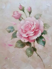 Pink Rose Painting with Delicate Petals and Soft Background