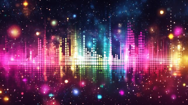 Colorful Music Equalizer Against A Starry Galaxy Background