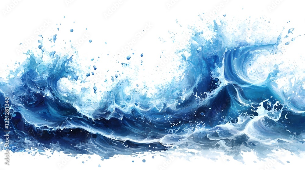 Aufkleber Dramatic and powerful crashing ocean waves with splashing foam and spray creating a dynamic and captivating seascape  Turbulent water motion and energy captured in an style
