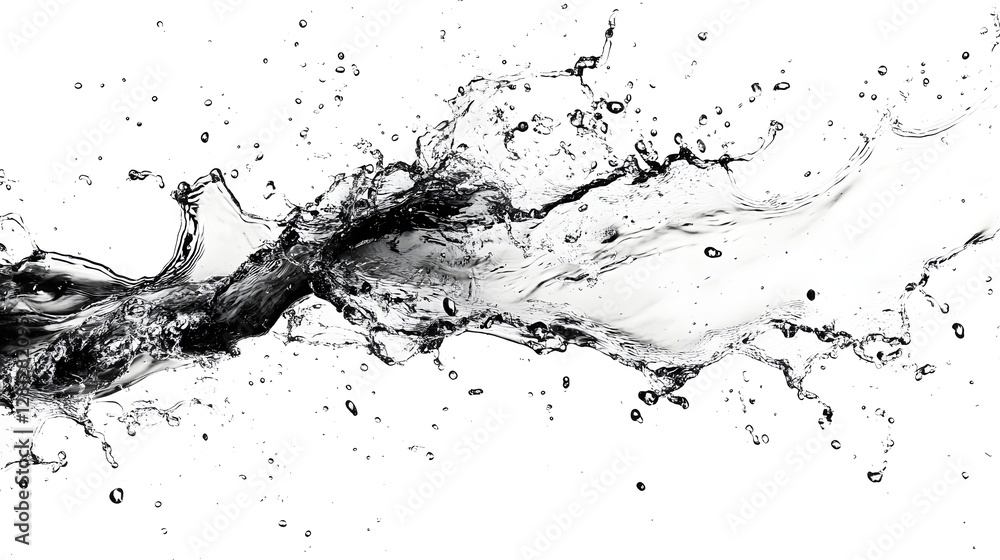 Poster Dramatic black and white image showcasing the powerful and dynamic motion of water splashing crashing and bursting forth with incredible energy and fluid flow