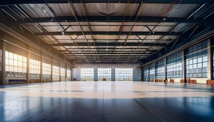 Obraz premium a large empty warehouse with a lot of windows the space is very open and airy with a lot of natural light coming in the emptiness of the space gives it a sense of calm and serenity