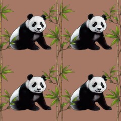 Seamless Bamboo Pattern Sticks and Panda Small Design on Mocha Mousse Background